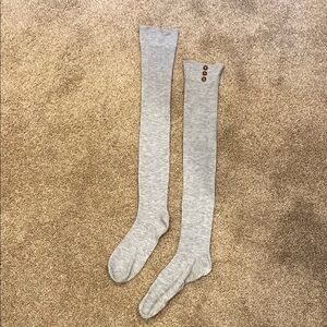 Gray Over-the-Knee Socks with Button Detail